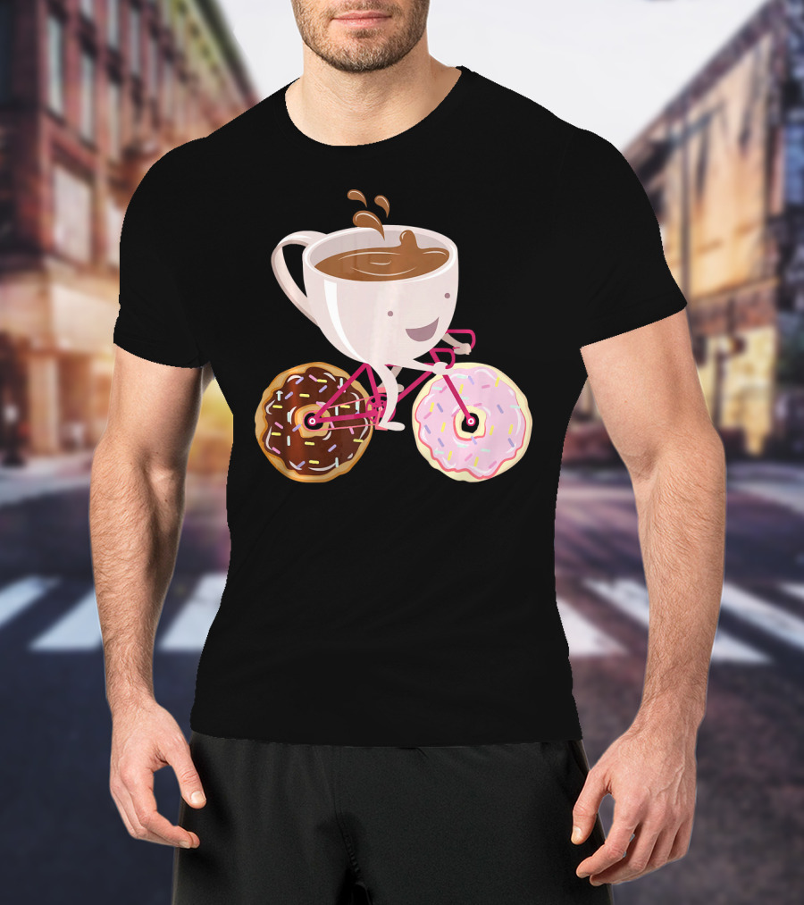 Cool Donut Coffee Bicycle Hand Drawn Ill Coffee Mug Riding Donuts Wheels T-Shirt