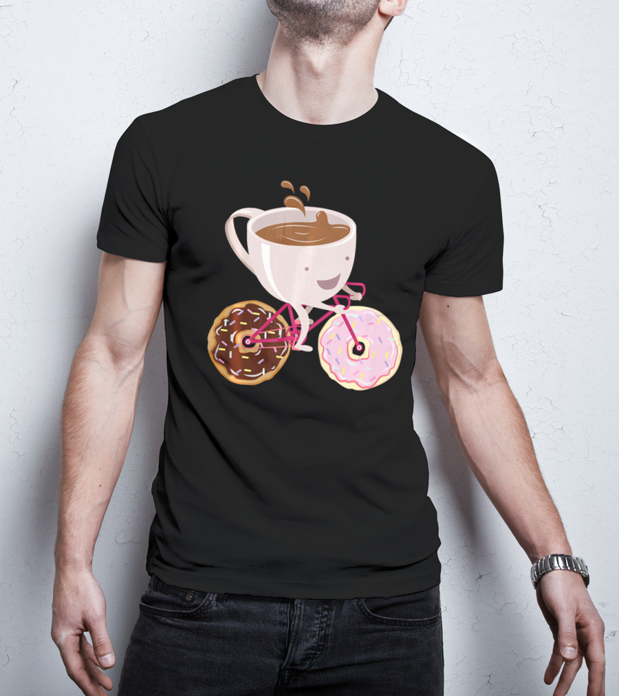 Cool Donut Coffee Bicycle Hand Drawn Ill Coffee Mug Riding Donuts Wheels T-Shirt