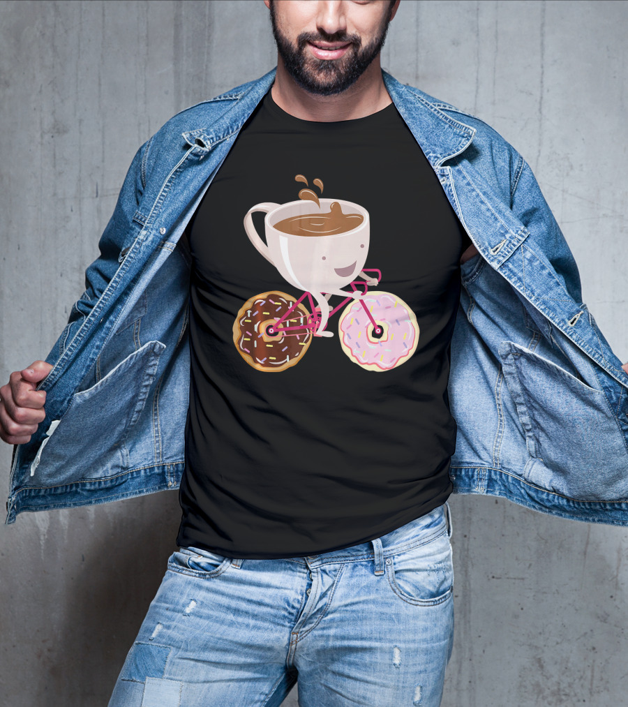Cool Donut Coffee Bicycle Hand Drawn Ill Coffee Mug Riding Donuts Wheels T-Shirt