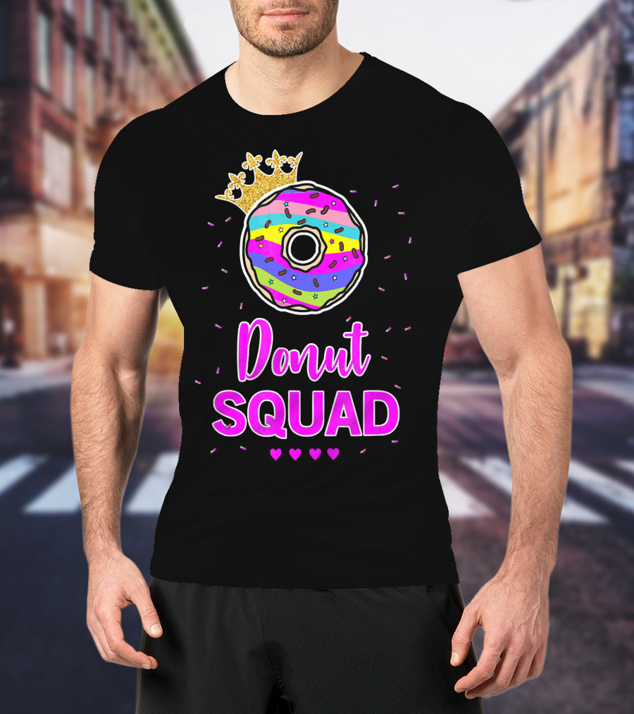 Donut Squad Birthday Girl With Crown And Hearts T-Shirt