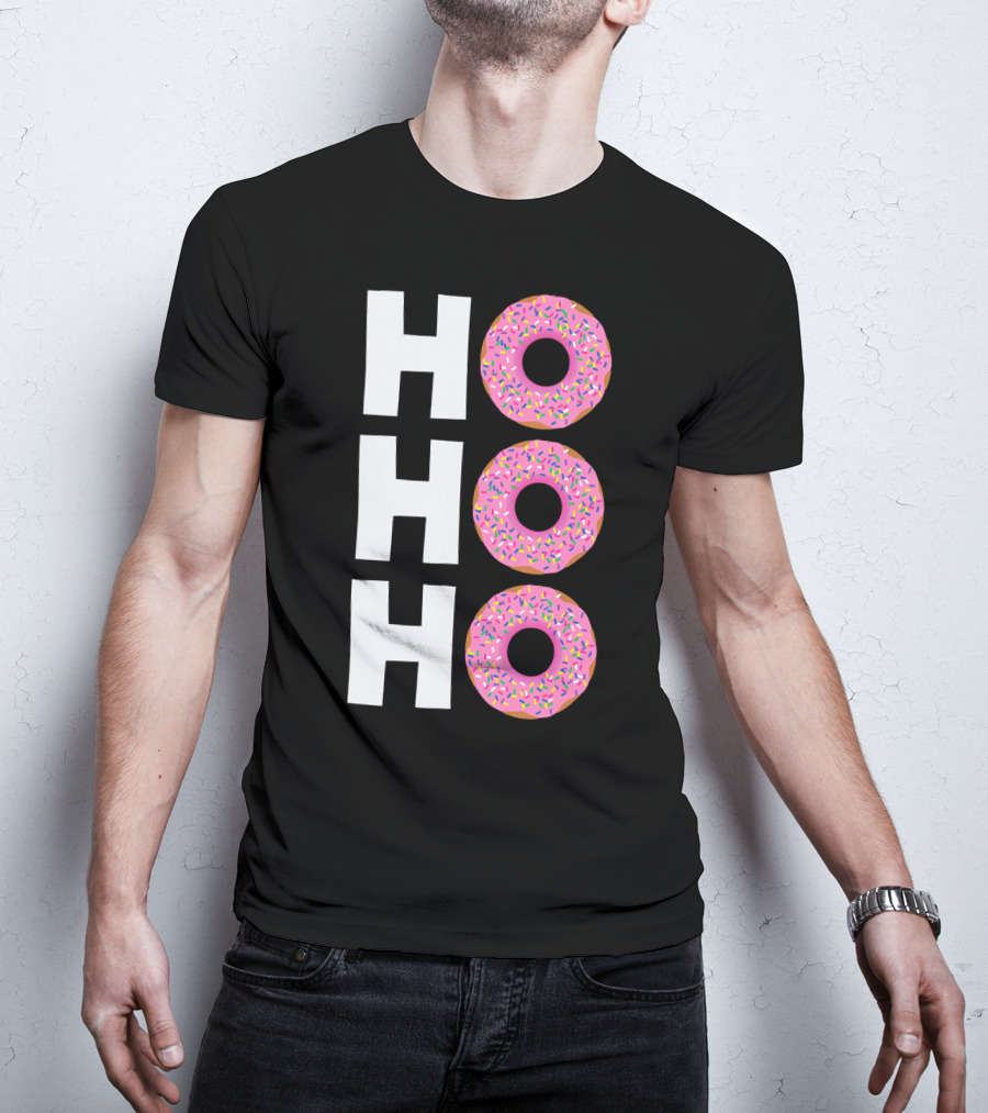 Merry Christmas Donut HO HO Sprinkled Doughnut Lettering T-Shirt