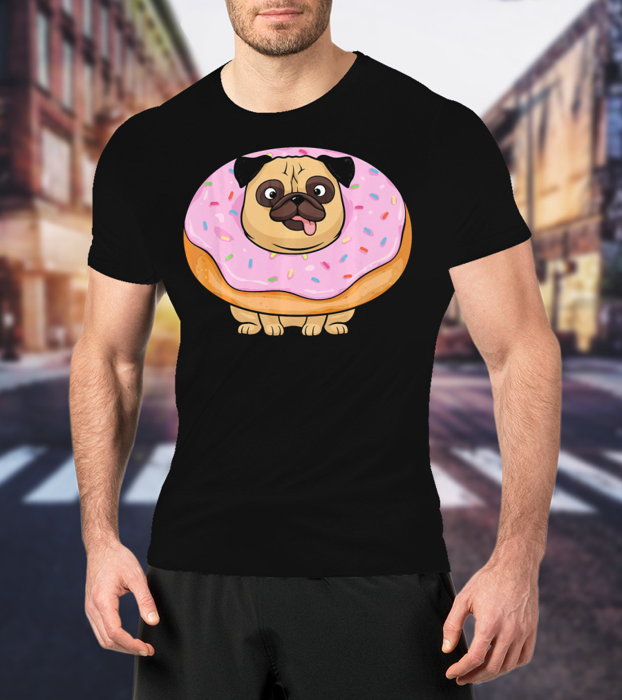 Cute Doughnut Pug Wearing A Donut Costume Sprinkles T-Shirt
