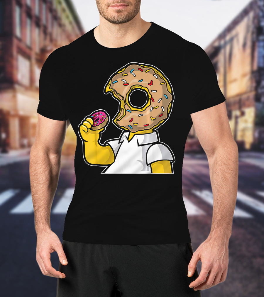 MMMM Donuts Head Character With Classic Sprinkles And Pink Frosted Bite T-Shirt
