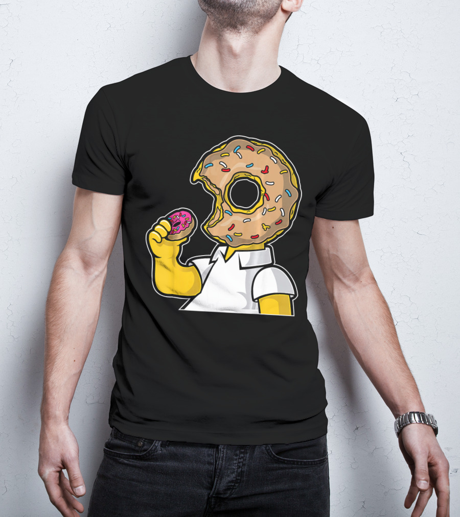MMMM Donuts Head Character With Classic Sprinkles And Pink Frosted Bite T-Shirt