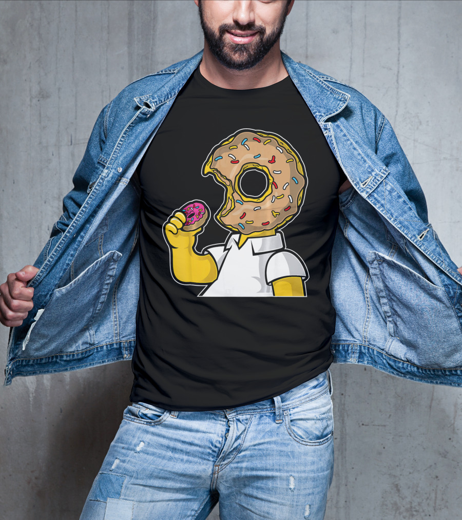 MMMM Donuts Head Character With Classic Sprinkles And Pink Frosted Bite T-Shirt