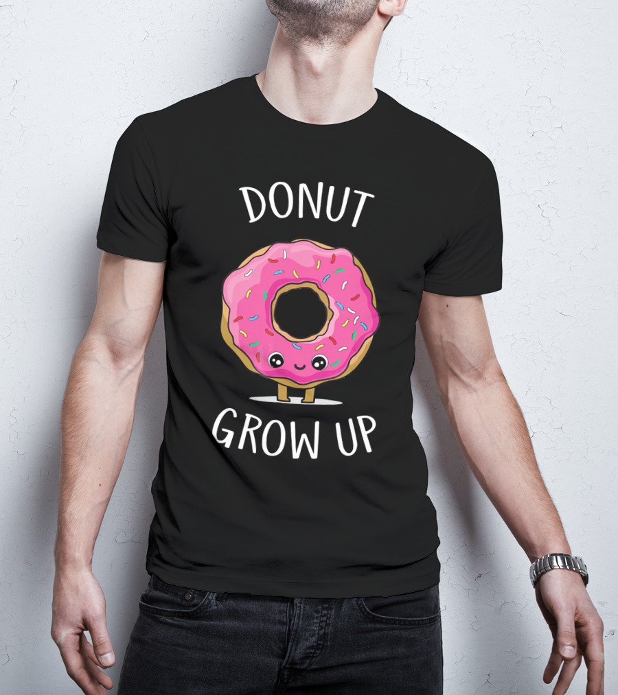 Donut Grow Up Funny Cute Pink Sprinkled Donut With Smiley Face T-Shirt