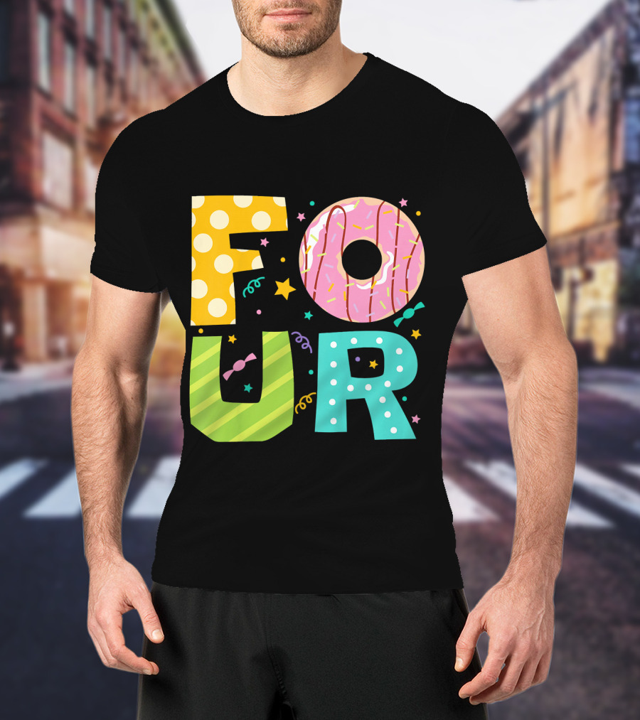 Kids Donut FOUR Year Birthday T-Shirt
