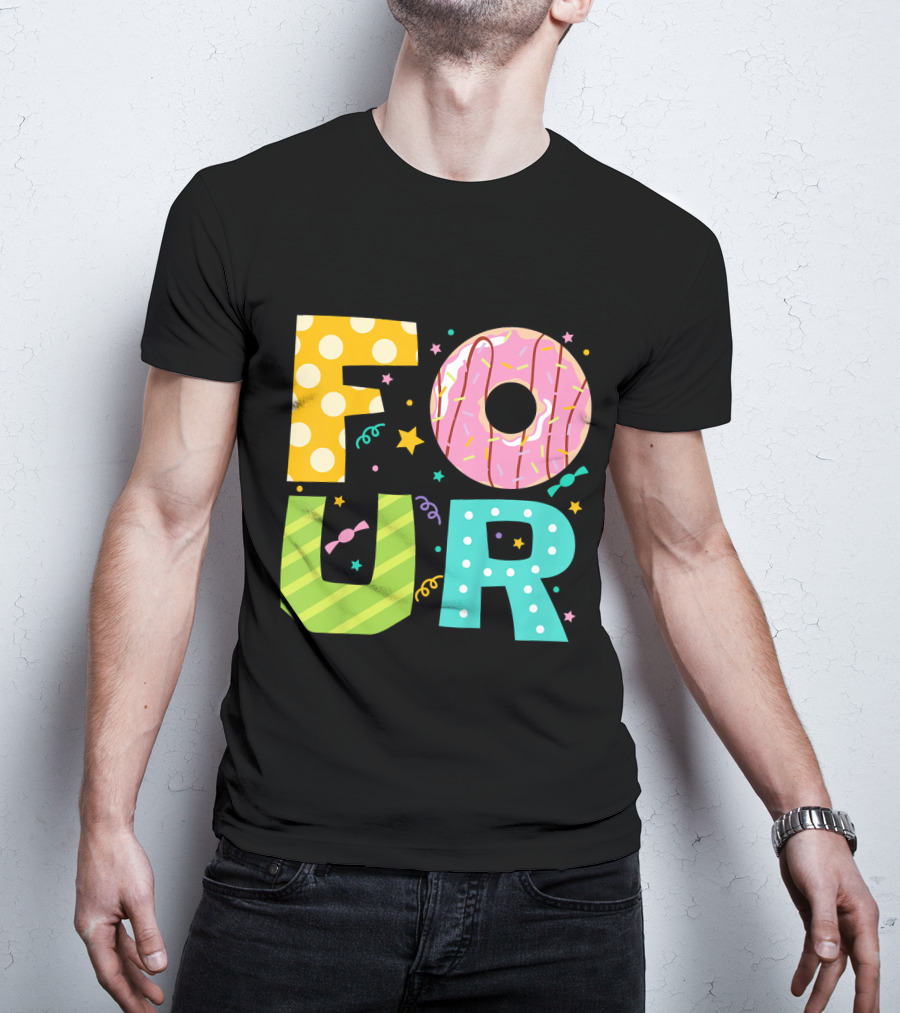 Kids Donut FOUR Year Birthday T-Shirt