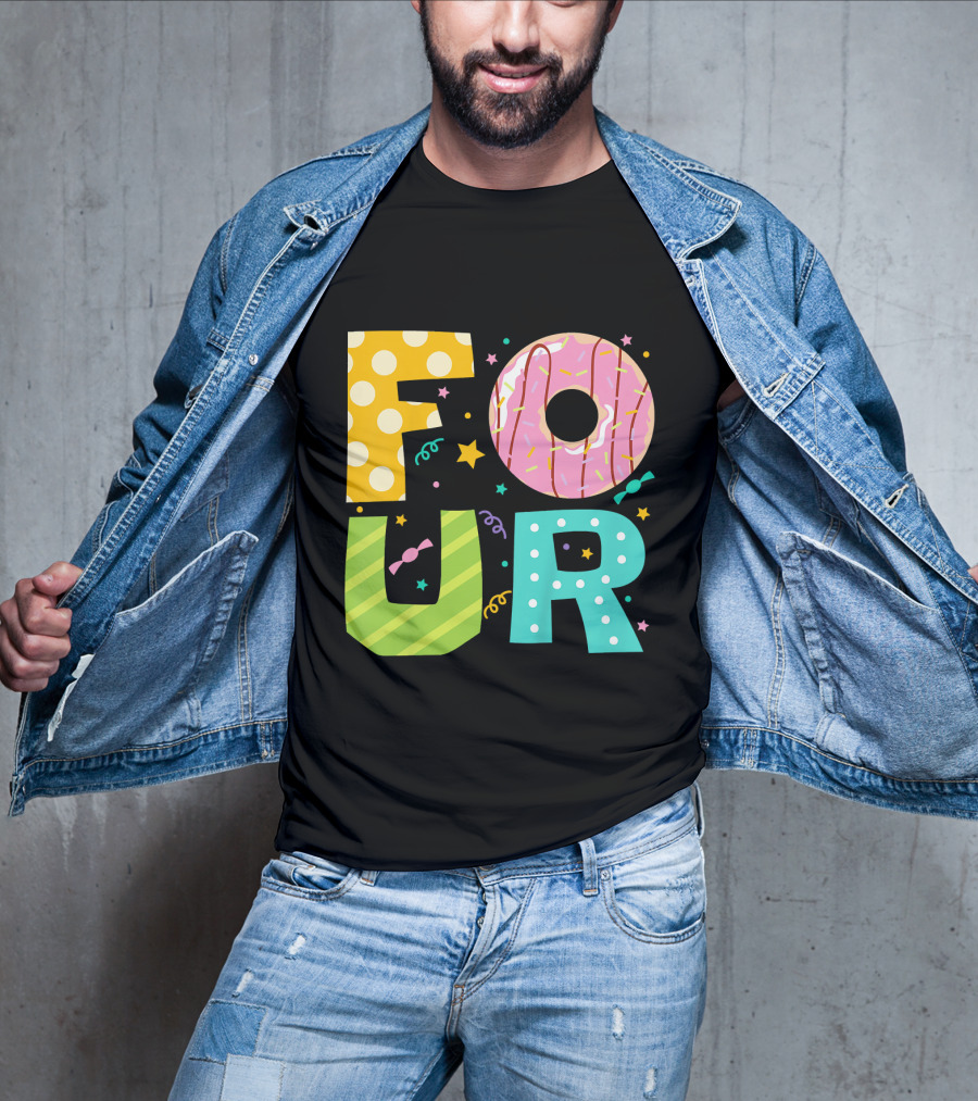 Kids Donut FOUR Year Birthday T-Shirt