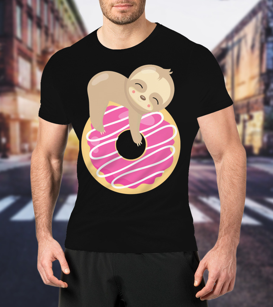 Sloth Donut Funny Animal Cute Pink Pastry Delight T-Shirt