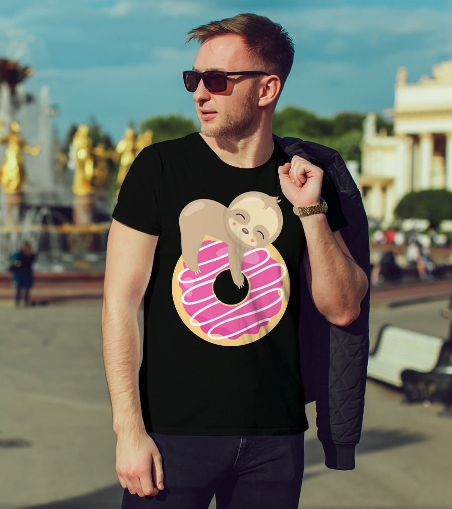 Sloth Donut Funny Animal Cute Pink Pastry Delight T-Shirt