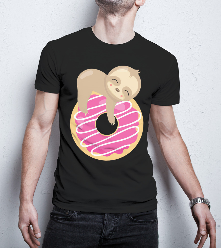 Sloth Donut Funny Animal Cute Pink Pastry Delight T-Shirt