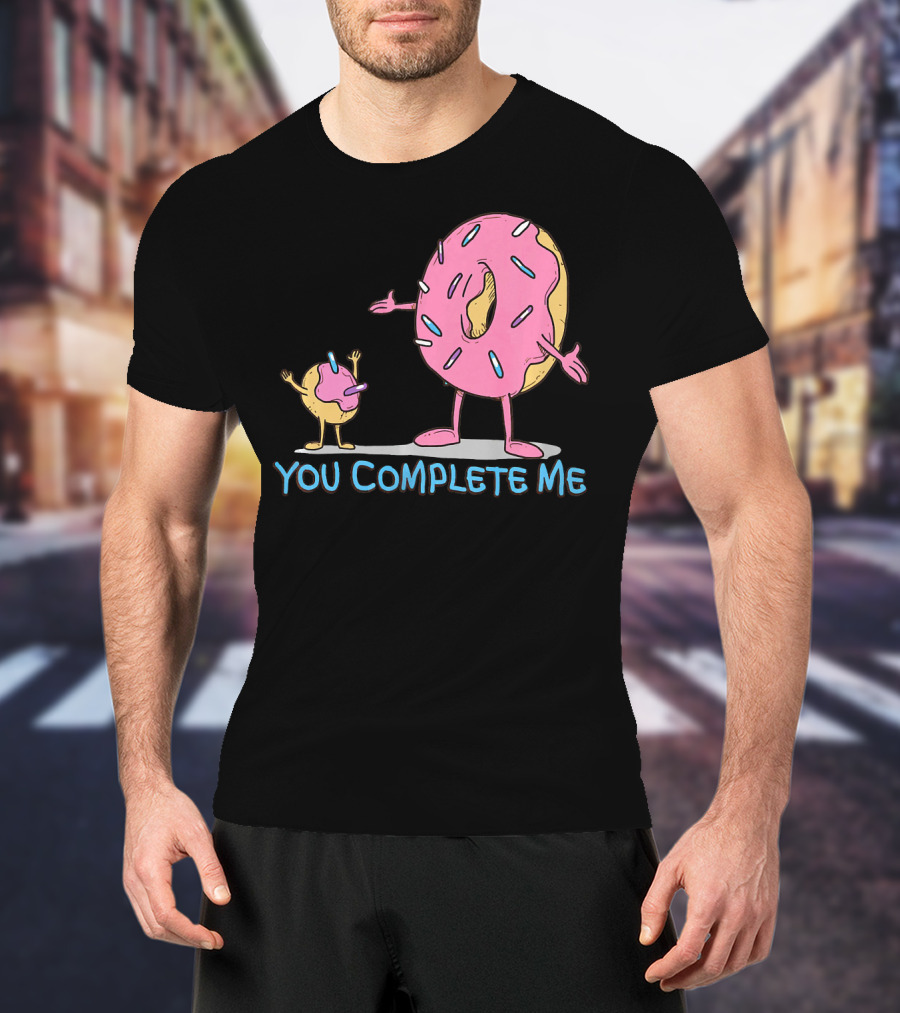 Funny You Complete Me Pink Sprinkled Donut Duo Hugging T-Shirt