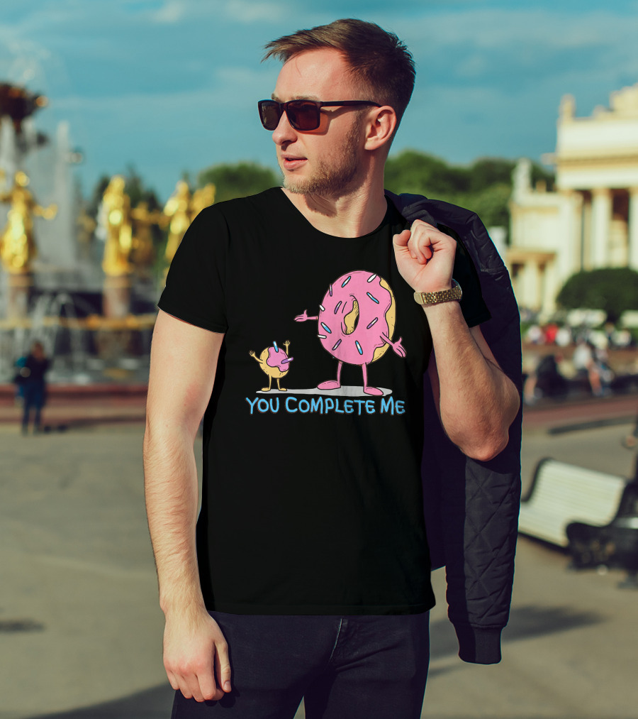 Funny You Complete Me Pink Sprinkled Donut Duo Hugging T-Shirt