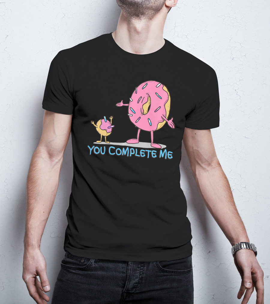 Funny You Complete Me Pink Sprinkled Donut Duo Hugging T-Shirt
