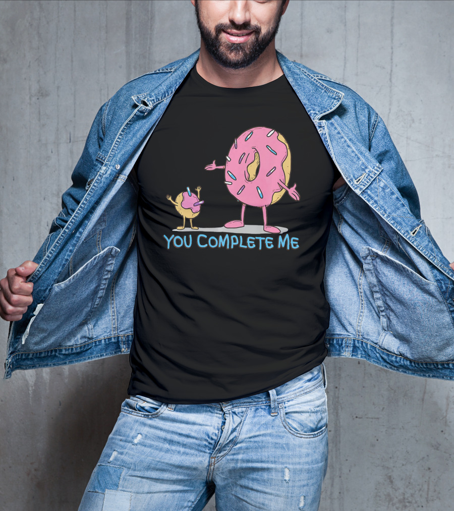 Funny You Complete Me Pink Sprinkled Donut Duo Hugging T-Shirt