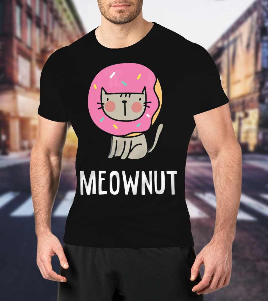 Cute Donut Cat Pun Meownut Funny Meownut T-Shirt