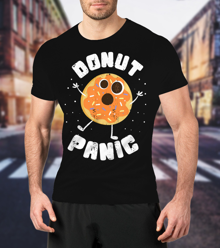 DONUT PANIC Funny Donut With Sprinkles And Eyes T-Shirt