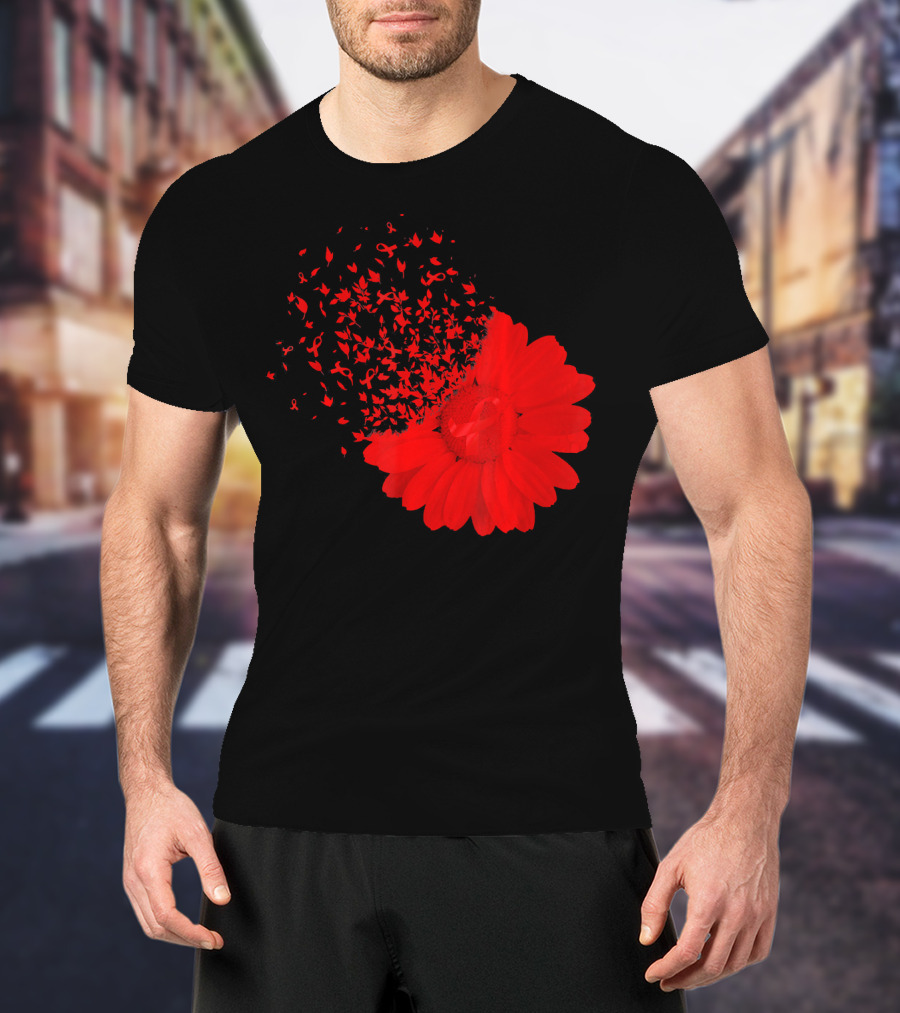 Red Ribbon Flowers AidsHiv Awareness Explosion T-Shirt