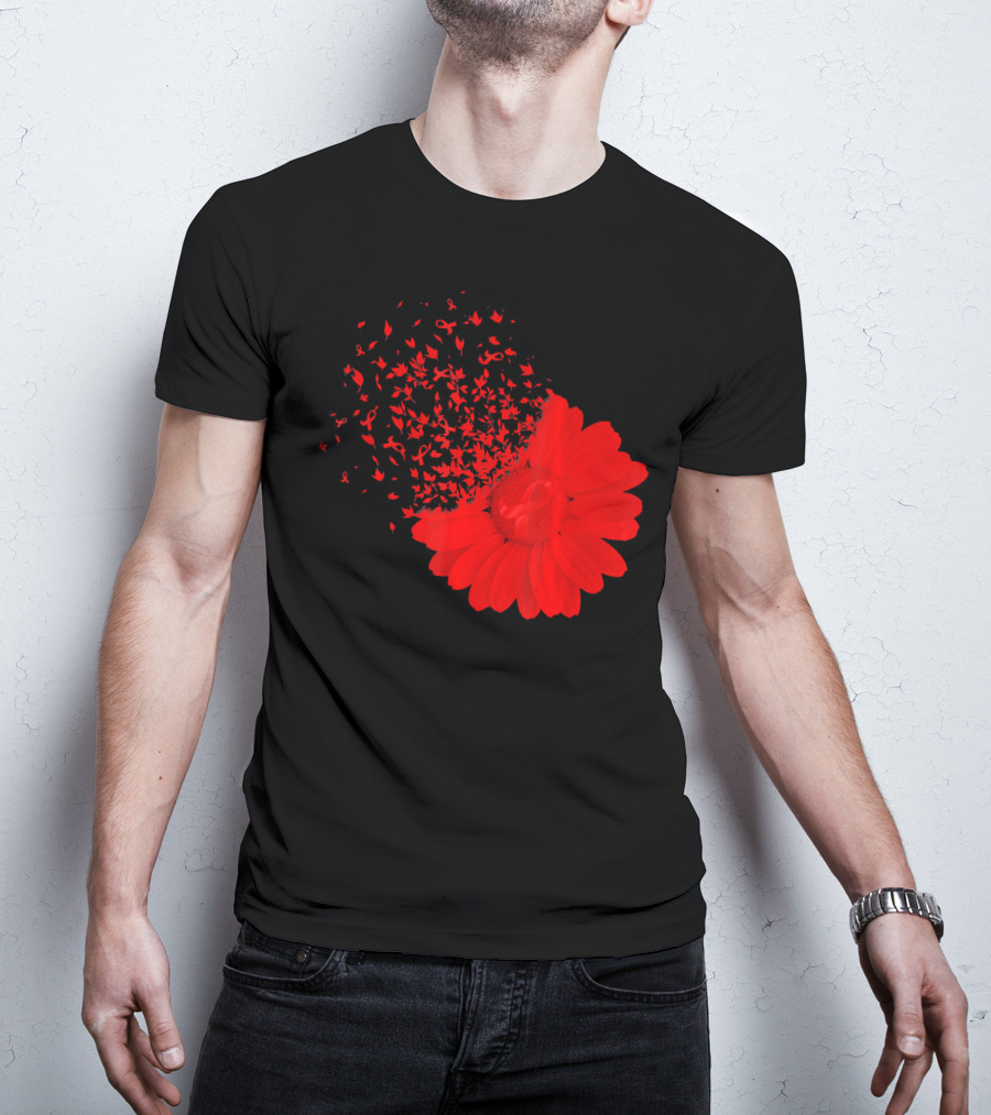 Red Ribbon Flowers AidsHiv Awareness Explosion T-Shirt