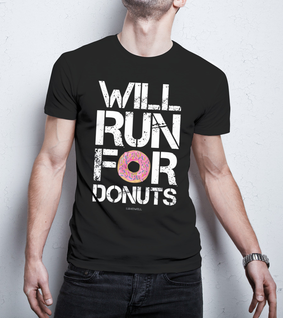 Will Run For Donuts Lumowell With Pink Frosted Doughnut T-Shirt