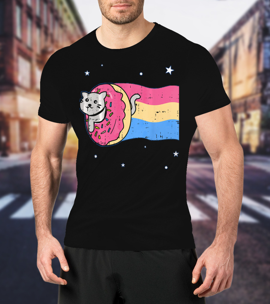 Donut Cat Nyan Rainbow Sprinkles Cute Doughnut Stars T-Shirt