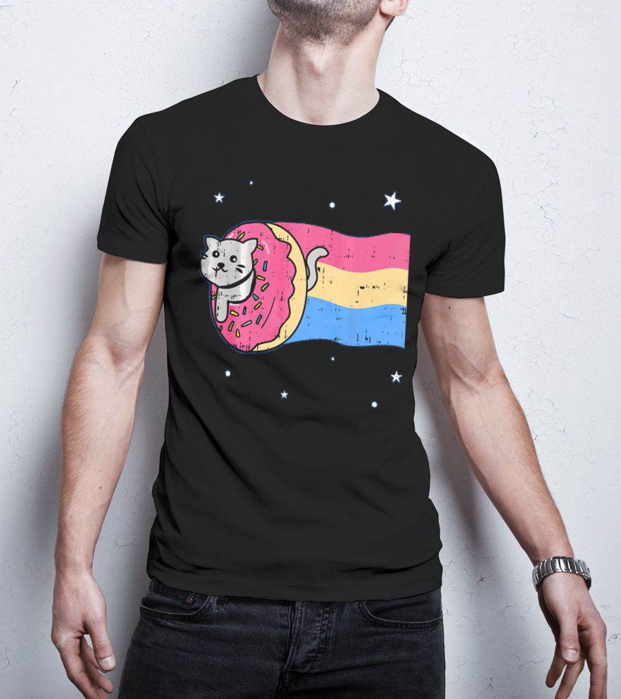 Donut Cat Nyan Rainbow Sprinkles Cute Doughnut Stars T-Shirt