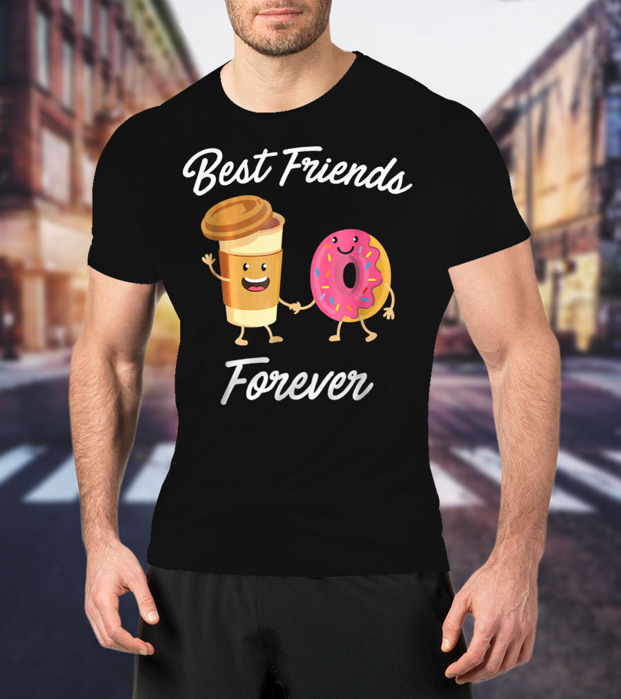 Best Friends Forever Coffee Donut Holding Hands T-Shirt