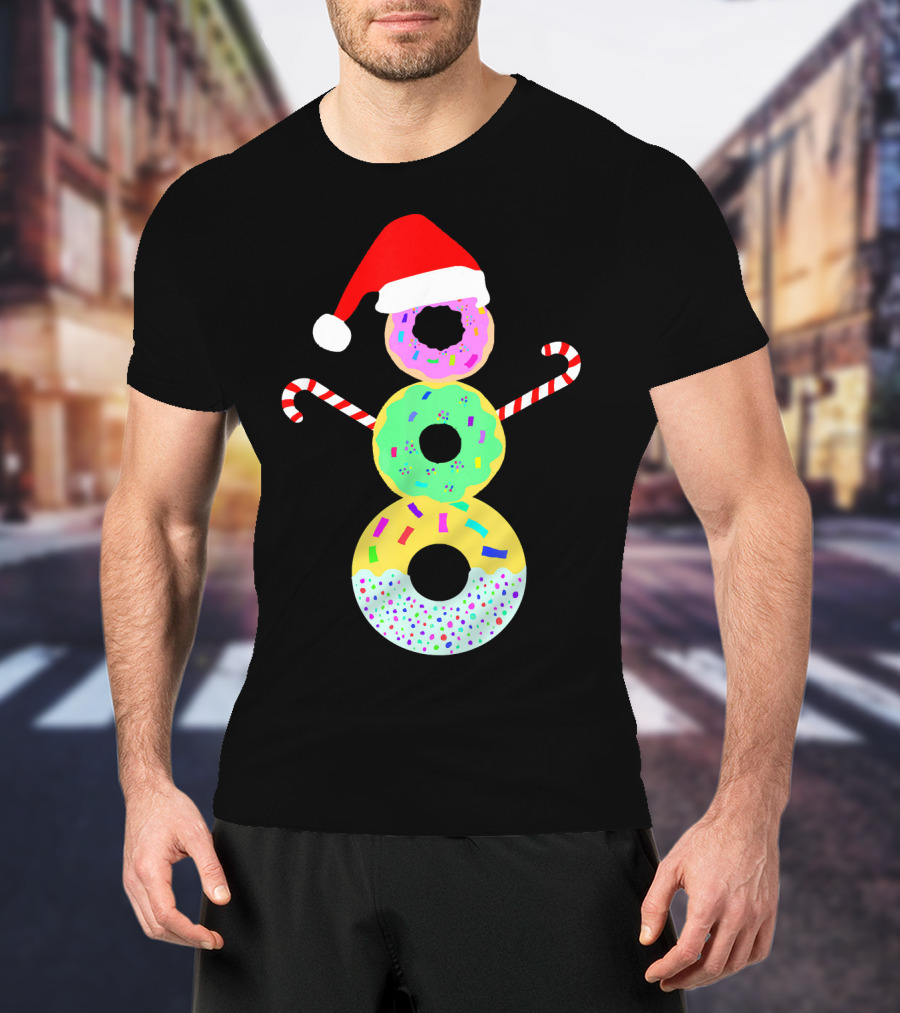 Snowman Donuts Doughnut Confections Christmas Candy Canes Santa Hat T-Shirt
