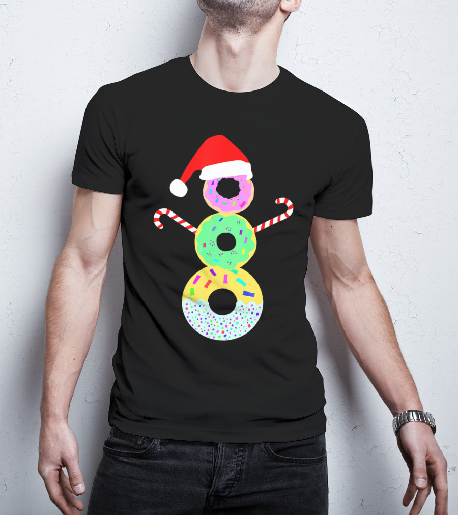 Snowman Donuts Doughnut Confections Christmas Candy Canes Santa Hat T-Shirt