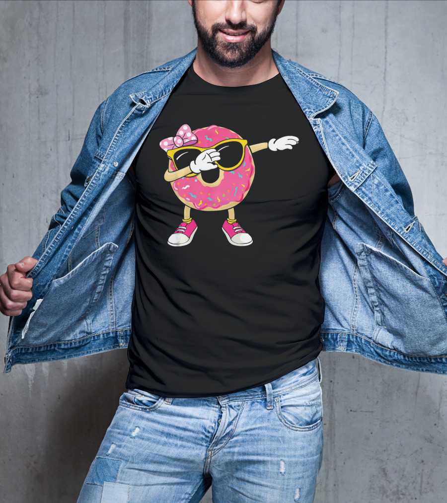 Dabbing Donut With Pink Frosting Sunglasses And Bow T-Shirt