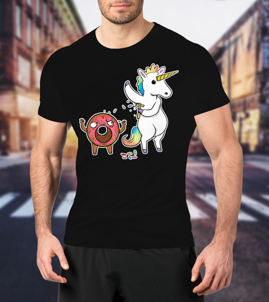 Funny Unicorn Shaving Angry Donut How Doug T-Shirt