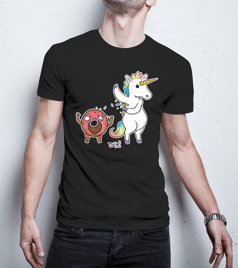 Funny Unicorn Shaving Angry Donut How Doug T-Shirt
