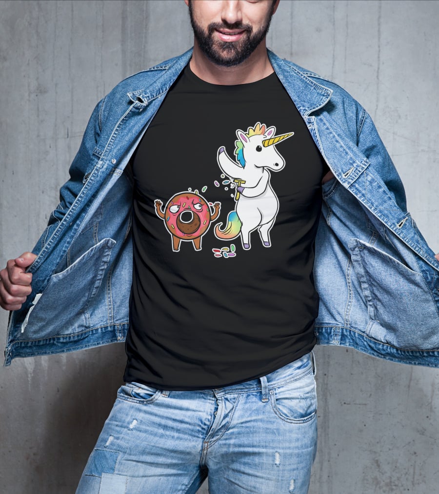 Funny Unicorn Shaving Angry Donut How Doug T-Shirt