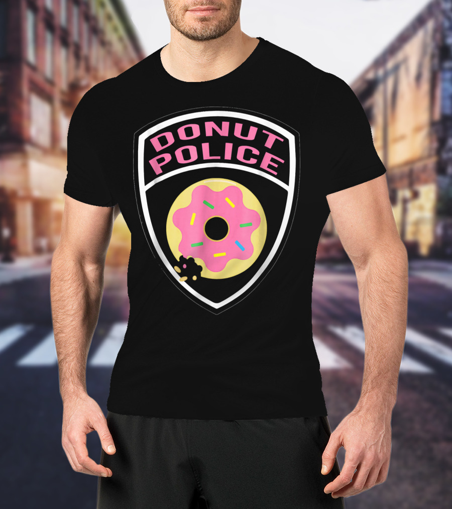 Donut Police Badge Funny Donut Lover Pink Sprinkles T-Shirt