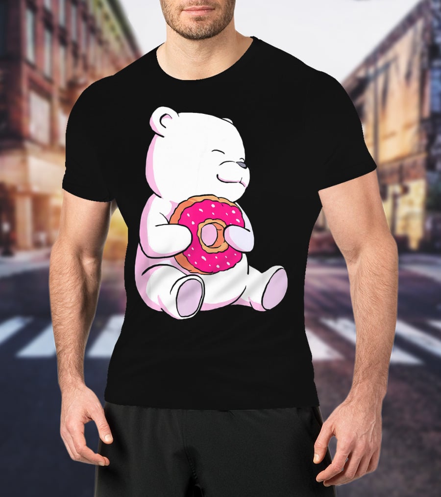 Polar Bear Holding Donut Animal Lover T-Shirt