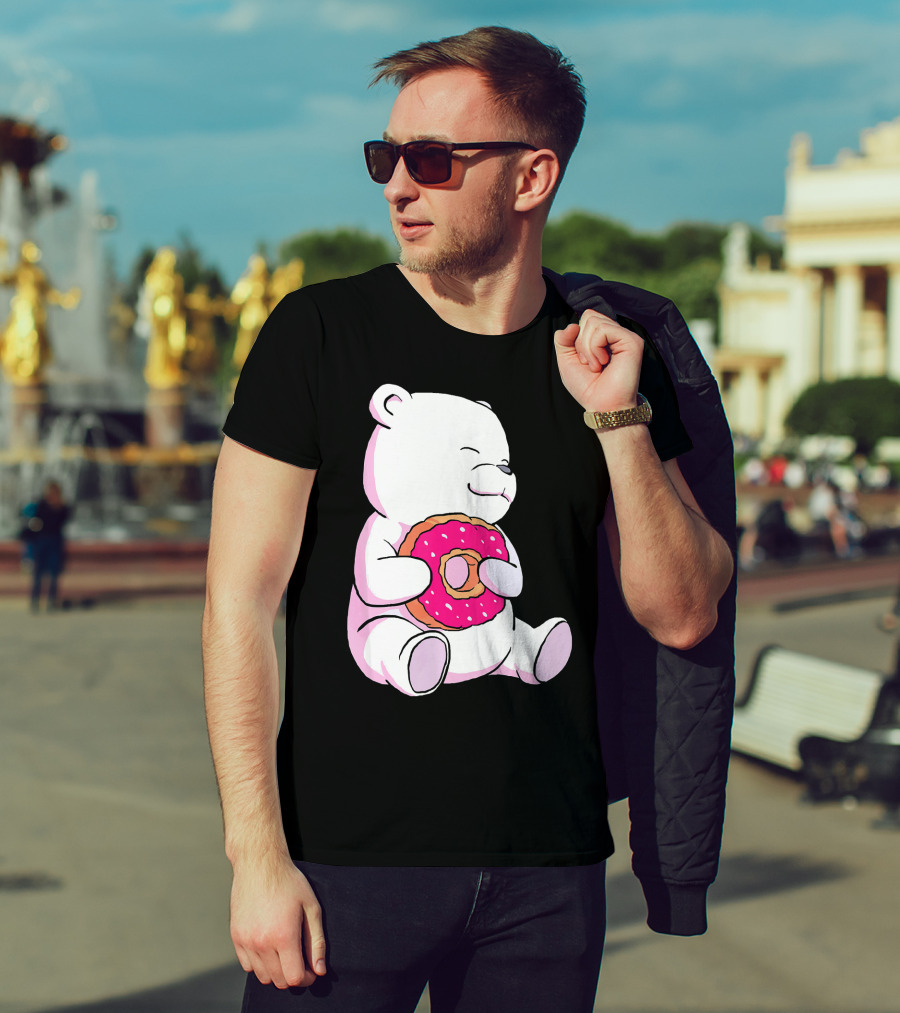 Polar Bear Holding Donut Animal Lover T-Shirt
