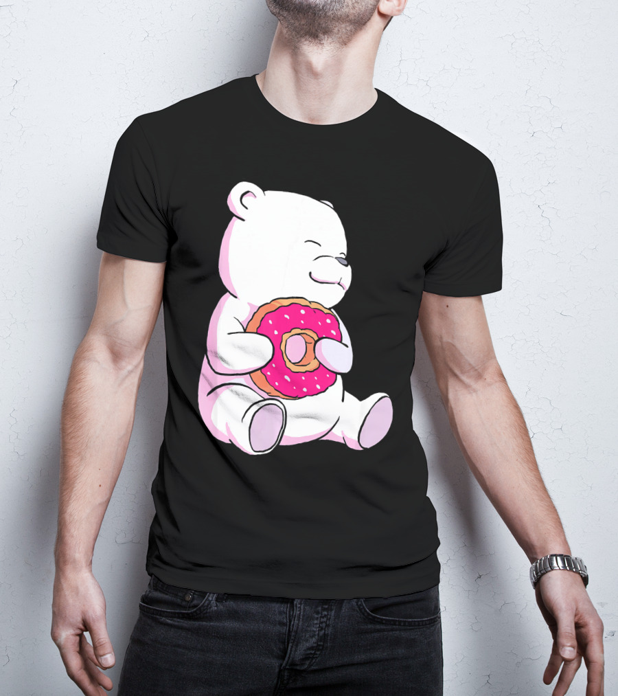 Polar Bear Holding Donut Animal Lover T-Shirt