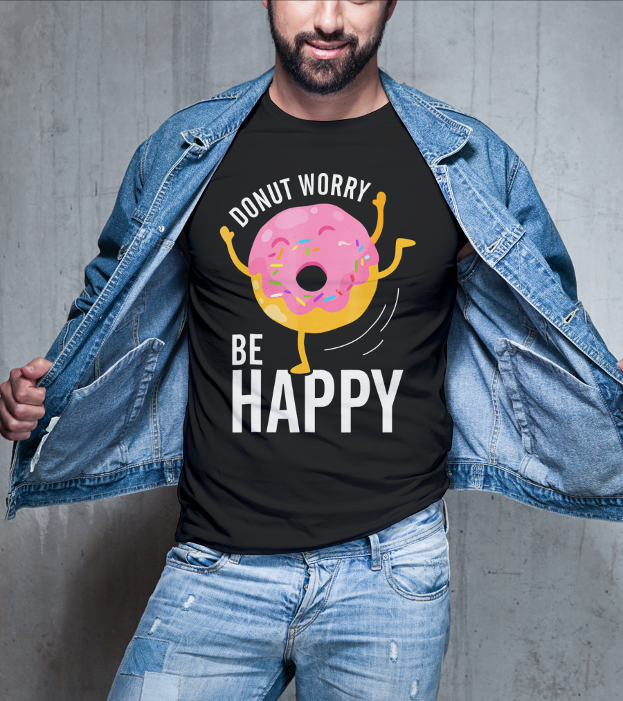 Donut Worry Be Happy Pink Sprinkled Dancing Donut T-Shirt