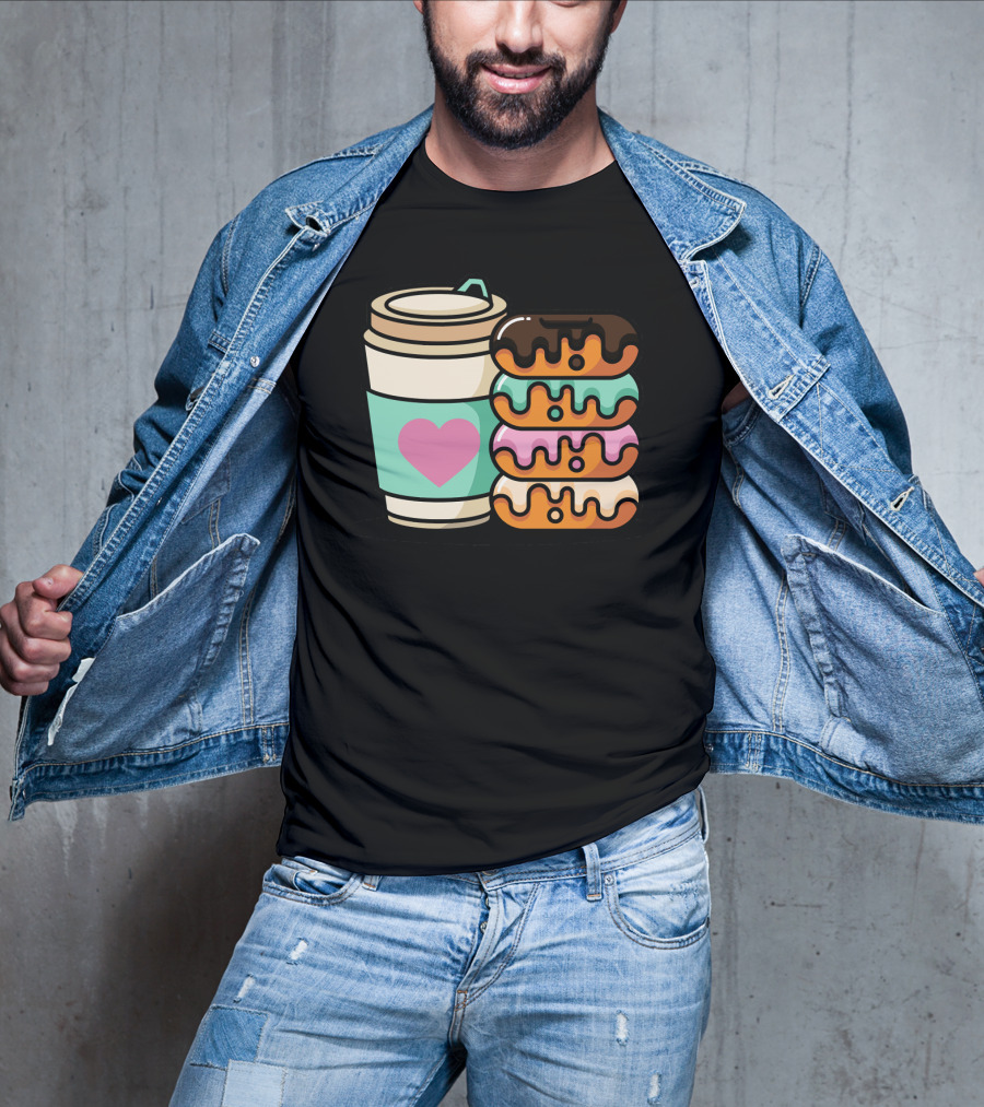 Coffee Donut Lover Heart Stack Doughnut T-Shirt