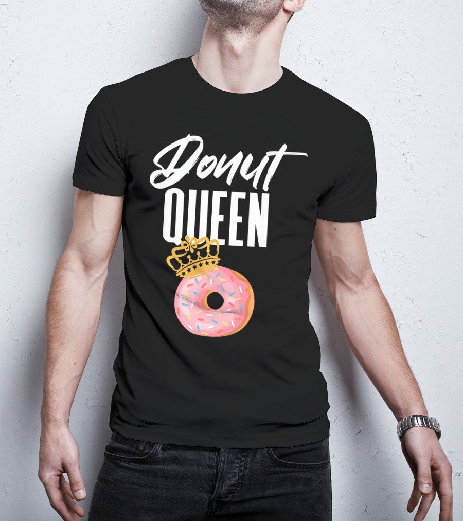 Donut Queen Sprinkled Women And Girls Pink Donut With Crown T-Shirt