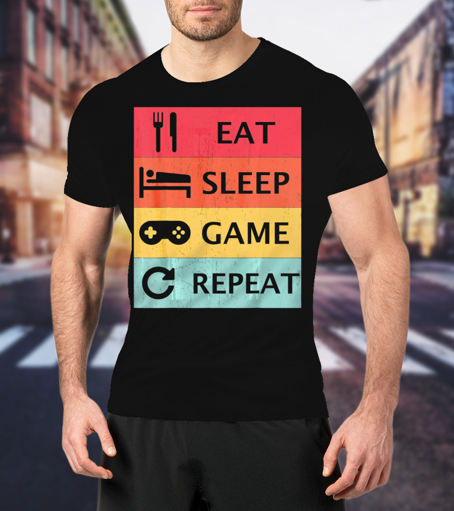 Eat Sleep Game Repeat Meme Retro Icons T-Shirt