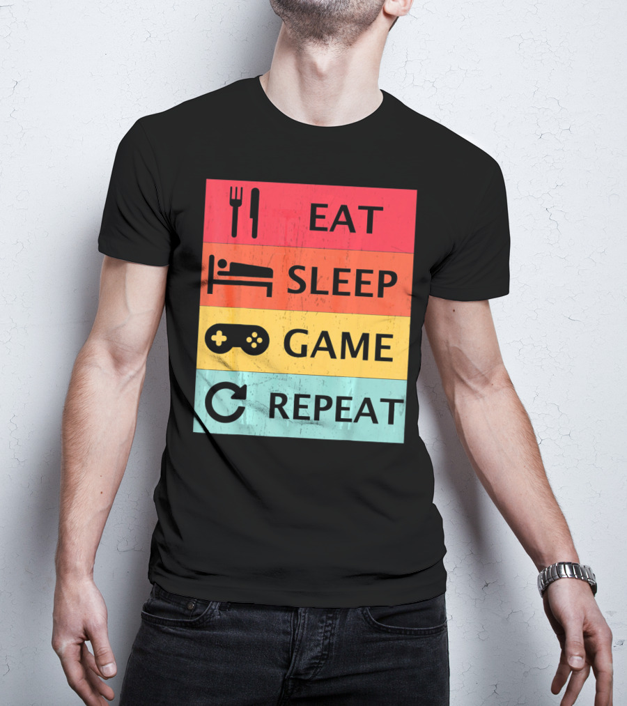 Eat Sleep Game Repeat Meme Retro Icons T-Shirt