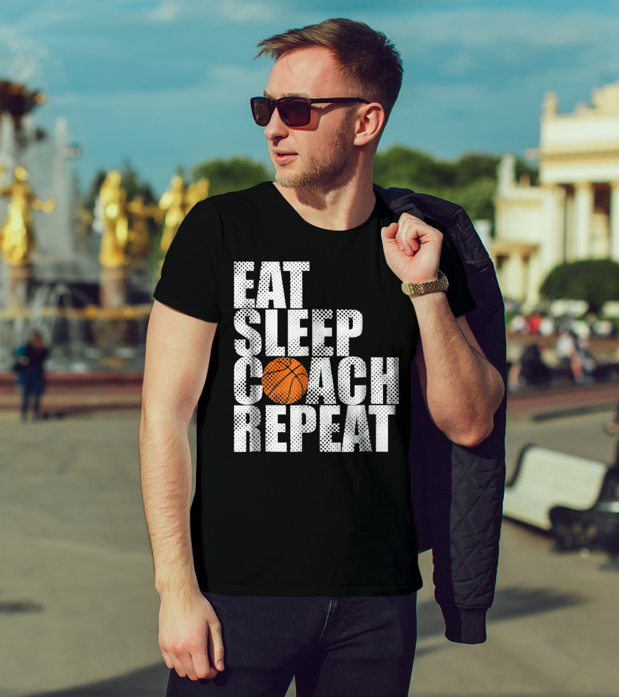 Eat Sleep Coach Basketball Repeat Vintage Style Fun Sports T-Shirt