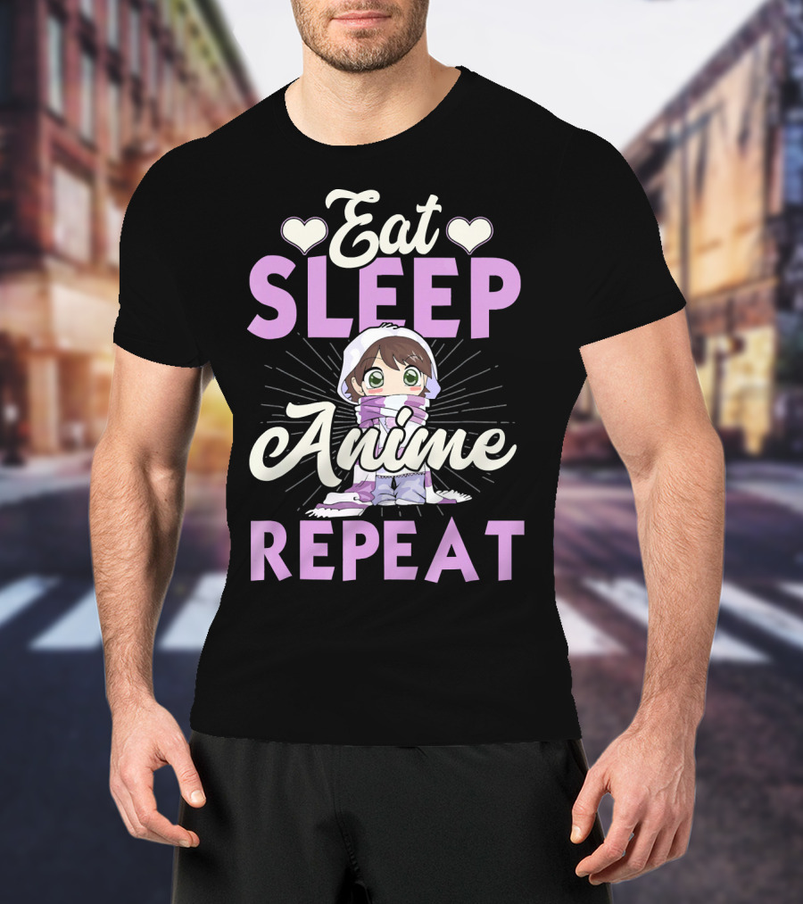 Eat Sleep Anime Repeat Cute Chibi Character Japan Manga T-Shirt