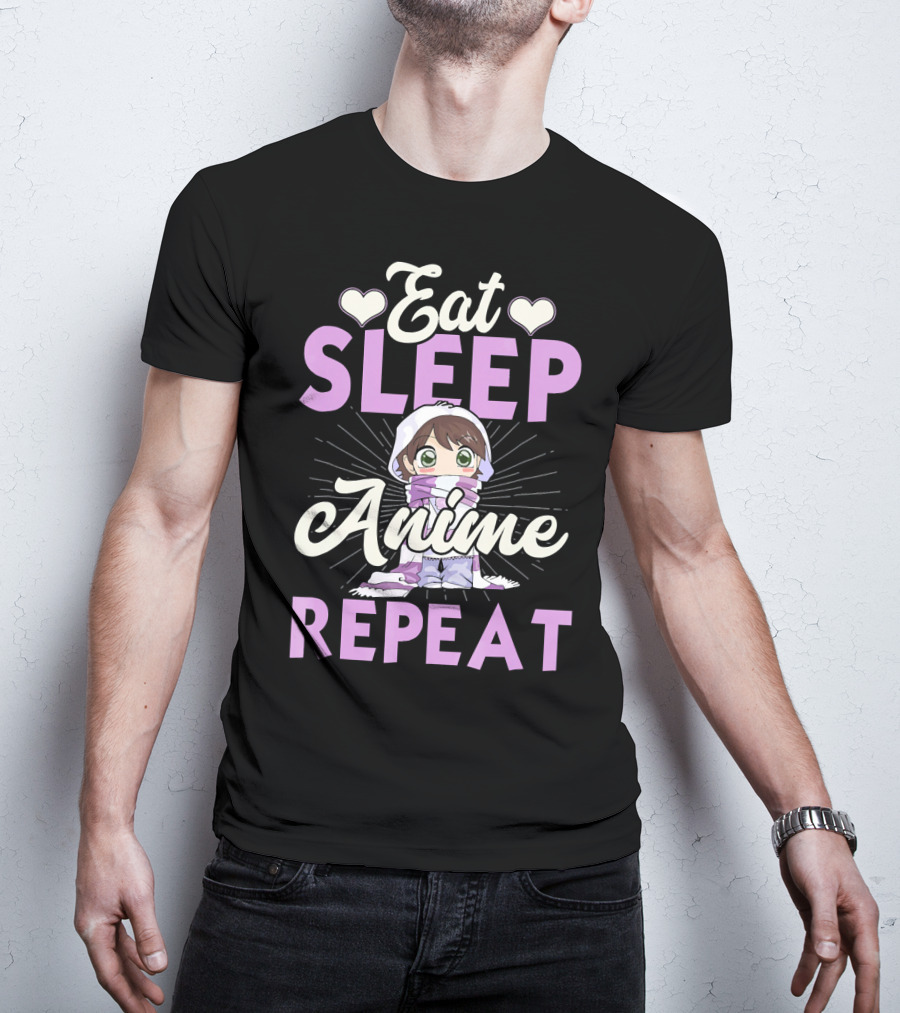 Eat Sleep Anime Repeat Cute Chibi Character Japan Manga T-Shirt