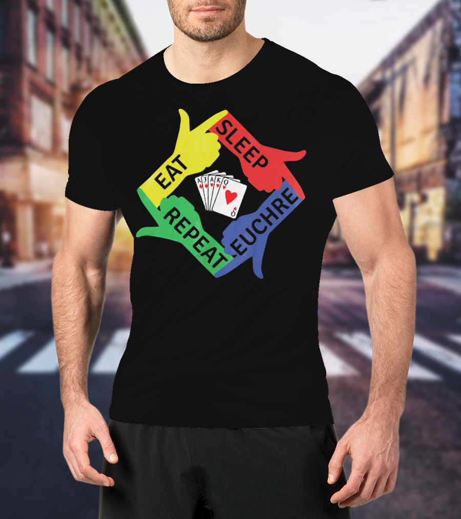 Eat Sleep Euchre Repeat AJAKQ Funny Card Game T-Shirt