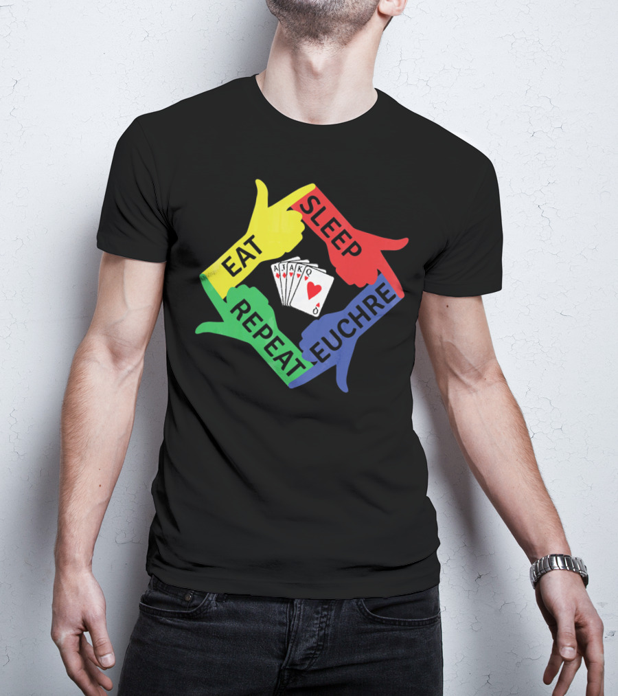 Eat Sleep Euchre Repeat AJAKQ Funny Card Game T-Shirt