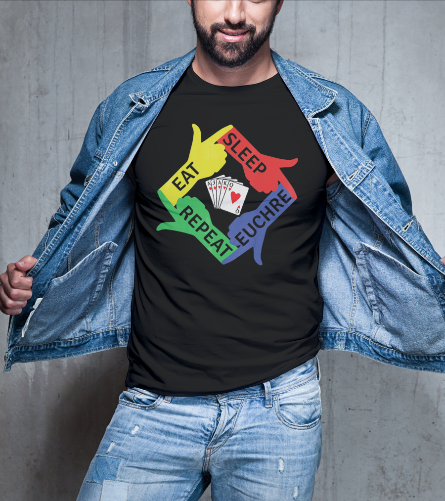 Eat Sleep Euchre Repeat AJAKQ Funny Card Game T-Shirt
