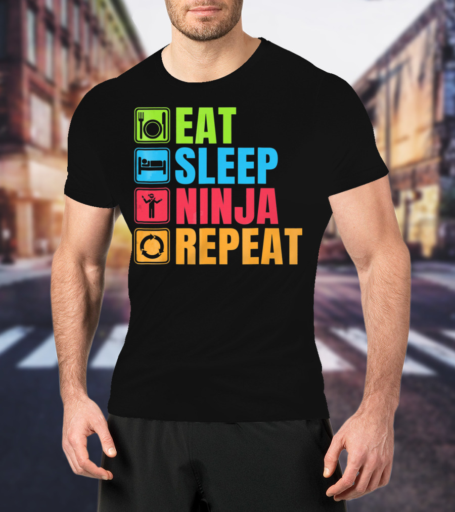 Eat Sleep Ninja Repeat Ninja Martial Arts Cycle T-Shirt